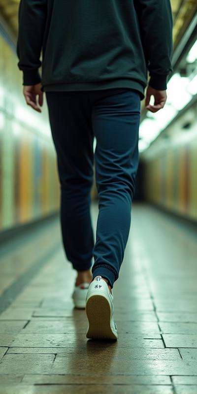 Model stylistic street shot wearing joggers